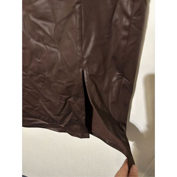 New Popilush Women's Size Large Brown Side Slit Knee length Faux Leather Skirt - Picture 2 of 5